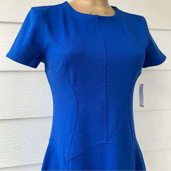 Royal Blue Fit and Flare Dress Simply Vera by Vera Wang Size XS Short Sleeve NWT - Picture 3 of 15